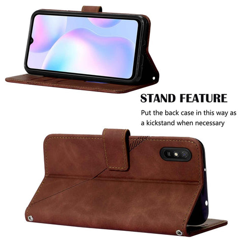 PB2 Series Stylish Imprinting Lines PU Leather Flip Wallet Case Stand Phone Covering Shell for Xiaomi Redmi 9AT / Redmi 9i / Redmi 9A