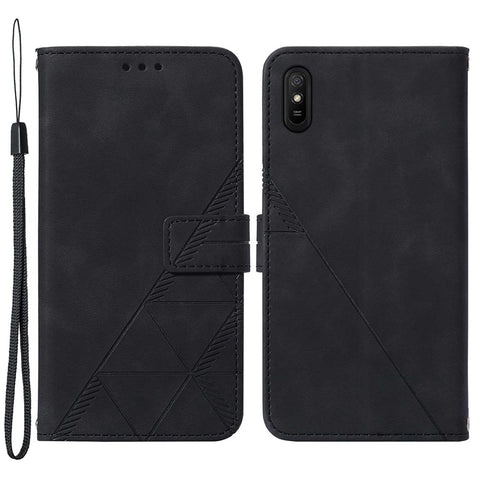 PB2 Series Stylish Imprinting Lines PU Leather Flip Wallet Case Stand Phone Covering Shell for Xiaomi Redmi 9AT / Redmi 9i / Redmi 9A