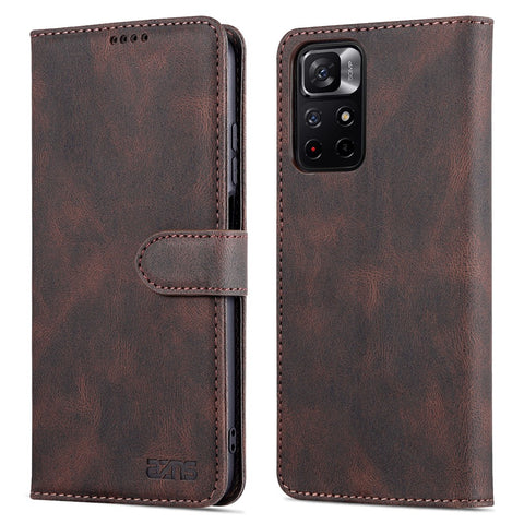 AZNS for Xiaomi Poco M4 Pro 5G / Redmi Note 11 5G (China) (MediaTek) Magnetic Closure PU Leather Flip Wallet Case Stand Phone Cover