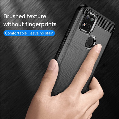 1.8mm Brushed Carbon Fiber Texture TPU Back Case Anti-fall Mobile Phone Cover for Xiaomi Poco C3/Poco C31/Redmi 9C/9C NFC/9 (India)/9 Activ