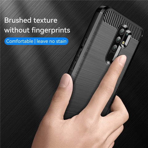 1.8mm Carbon Fiber Texture Brushed Back Protector Cover Cellphone TPU Case for Xiaomi Poco M2/M2 Reloaded/Redmi 9/Redmi 9 Prime (Global)