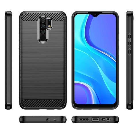 1.8mm Carbon Fiber Texture Brushed Back Protector Cover Cellphone TPU Case for Xiaomi Poco M2/M2 Reloaded/Redmi 9/Redmi 9 Prime (Global)