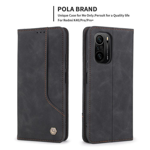 POLA 008 Series Retro Leather Case Foldable Stand Wallet Magnetic Auto-absorbed Flip Phone Case Shell for Xiaomi Mi 11i/Poco F3/Redmi K40/K40 Pro/K40 Pro+