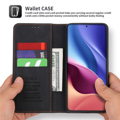 POLA 008 Series Retro Leather Case Foldable Stand Wallet Magnetic Auto-absorbed Flip Phone Case Shell for Xiaomi Mi 11i/Poco F3/Redmi K40/K40 Pro/K40 Pro+