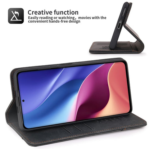 POLA 008 Series Retro Leather Case Foldable Stand Wallet Magnetic Auto-absorbed Flip Phone Case Shell for Xiaomi Mi 11i/Poco F3/Redmi K40/K40 Pro/K40 Pro+