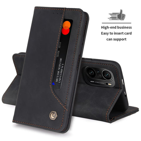 POLA 008 Series Retro Leather Case Foldable Stand Wallet Magnetic Auto-absorbed Flip Phone Case Shell for Xiaomi Mi 11i/Poco F3/Redmi K40/K40 Pro/K40 Pro+