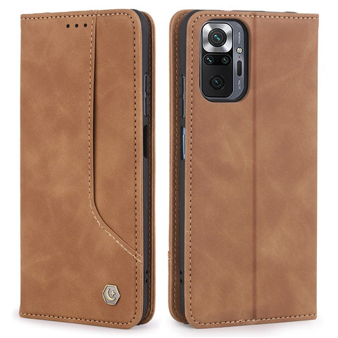 POLA 008 Series Retro Style PU Leather Cover Inner TPU Case Magnetic Closure Stand Wallet Phone Shell for Xiaomi Redmi Note 10 Pro 4G (Global)/(India)/Note 10 Pro Max