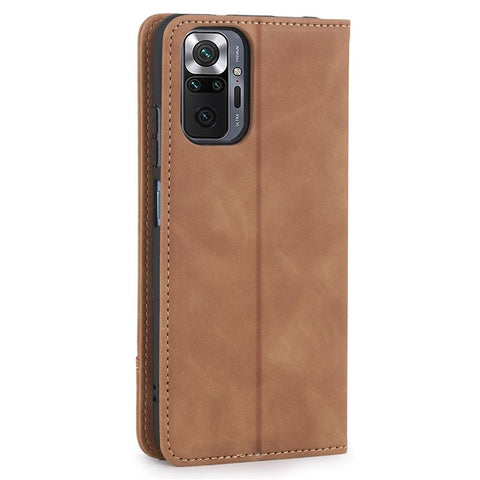 POLA 008 Series Retro Style PU Leather Cover Inner TPU Case Magnetic Closure Stand Wallet Phone Shell for Xiaomi Redmi Note 10 Pro 4G (Global)/(India)/Note 10 Pro Max