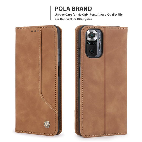 POLA 008 Series Retro Style PU Leather Cover Inner TPU Case Magnetic Closure Stand Wallet Phone Shell for Xiaomi Redmi Note 10 Pro 4G (Global)/(India)/Note 10 Pro Max