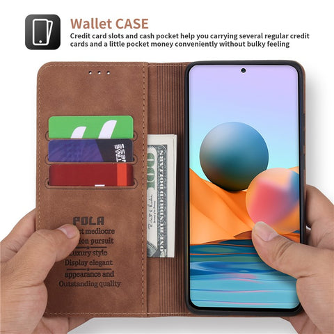POLA 008 Series Retro Style PU Leather Cover Inner TPU Case Magnetic Closure Stand Wallet Phone Shell for Xiaomi Redmi Note 10 Pro 4G (Global)/(India)/Note 10 Pro Max
