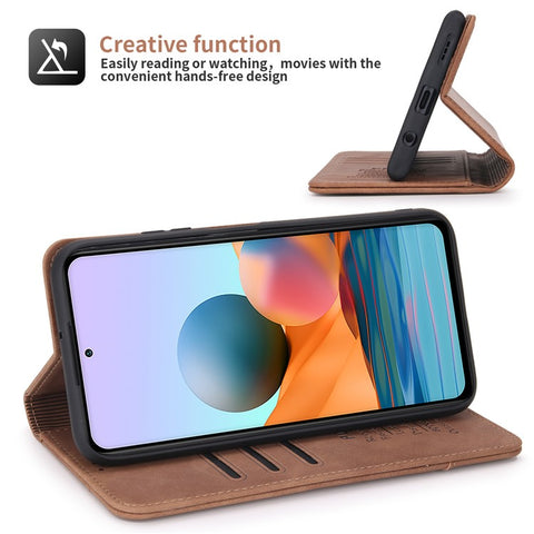 POLA 008 Series Retro Style PU Leather Cover Inner TPU Case Magnetic Closure Stand Wallet Phone Shell for Xiaomi Redmi Note 10 Pro 4G (Global)/(India)/Note 10 Pro Max