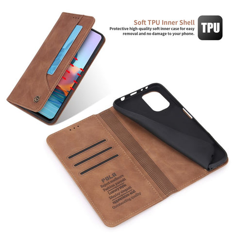 POLA 008 Series Retro Style PU Leather Cover Inner TPU Case Magnetic Closure Stand Wallet Phone Shell for Xiaomi Redmi Note 10 Pro 4G (Global)/(India)/Note 10 Pro Max