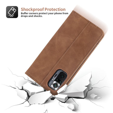 POLA 008 Series Retro Style PU Leather Cover Inner TPU Case Magnetic Closure Stand Wallet Phone Shell for Xiaomi Redmi Note 10 Pro 4G (Global)/(India)/Note 10 Pro Max