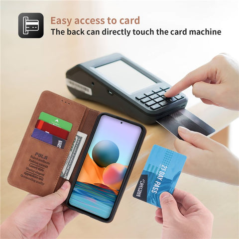 POLA 008 Series Retro Style PU Leather Cover Inner TPU Case Magnetic Closure Stand Wallet Phone Shell for Xiaomi Redmi Note 10 Pro 4G (Global)/(India)/Note 10 Pro Max