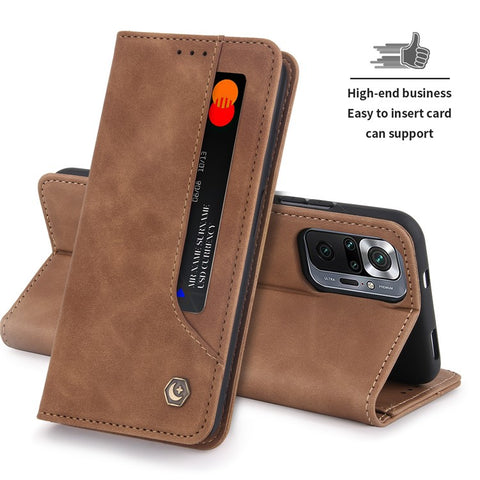 POLA 008 Series Retro Style PU Leather Cover Inner TPU Case Magnetic Closure Stand Wallet Phone Shell for Xiaomi Redmi Note 10 Pro 4G (Global)/(India)/Note 10 Pro Max