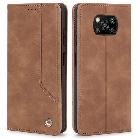 POLA 008 Series Retro Style Stand Wallet Phone Case PU Leather Auto Closing Magnetic Protective Cover for Xiaomi Poco X3/Poco X3 NFC/Poco X3 Pro