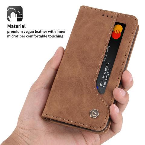 POLA 008 Series Retro Style Stand Wallet Phone Case PU Leather Auto Closing Magnetic Protective Cover for Xiaomi Poco X3/Poco X3 NFC/Poco X3 Pro
