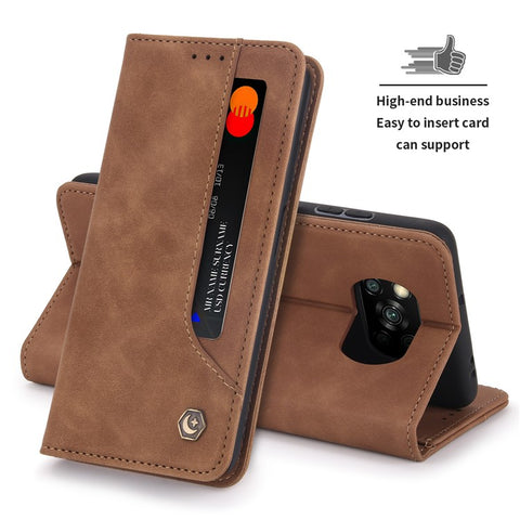 POLA 008 Series Retro Style Stand Wallet Phone Case PU Leather Auto Closing Magnetic Protective Cover for Xiaomi Poco X3/Poco X3 NFC/Poco X3 Pro