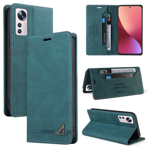 GQ.UTROBE 008 Series RFID Blocking Case for Xiaomi 12 5G/12X 5G/12S 5G, Skin Touch PU Leather Magnetic Absorption Wallet Stand Flip Cover