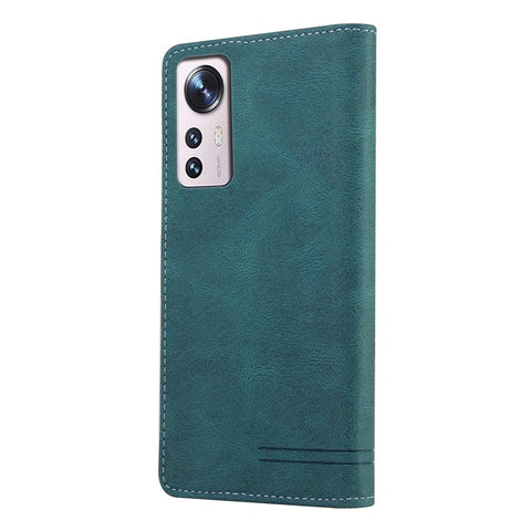 GQ.UTROBE 008 Series RFID Blocking Case for Xiaomi 12 5G/12X 5G/12S 5G, Skin Touch PU Leather Magnetic Absorption Wallet Stand Flip Cover