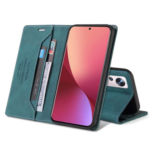 GQ.UTROBE 008 Series RFID Blocking Case for Xiaomi 12 5G/12X 5G/12S 5G, Skin Touch PU Leather Magnetic Absorption Wallet Stand Flip Cover