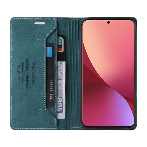 GQ.UTROBE 008 Series RFID Blocking Case for Xiaomi 12 5G/12X 5G/12S 5G, Skin Touch PU Leather Magnetic Absorption Wallet Stand Flip Cover