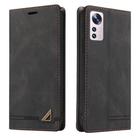GQ.UTROBE 008 Series RFID Blocking Case for Xiaomi 12 5G/12X 5G/12S 5G, Skin Touch PU Leather Magnetic Absorption Wallet Stand Flip Cover