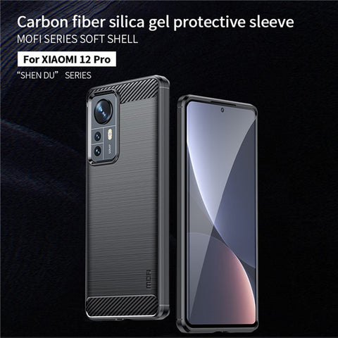 MOFI for Xiaomi 12 Pro 5G / 12S Pro 5G /12 Pro (Dimensity) 5G Phone Cover Carbon Fiber Texture Soft TPU Shockproof Brushed Surface Mobile Phone Case