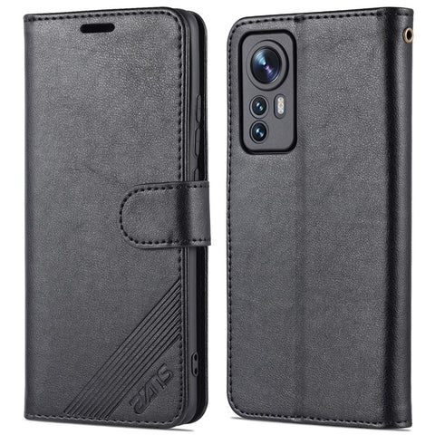 AZNS for Xiaomi 12 5G/12X 5G/12S 5G Anti-scratch Textured PU Leather Folio Flip Case Anti-fall Wallet Stand Inner TPU Phone Cover