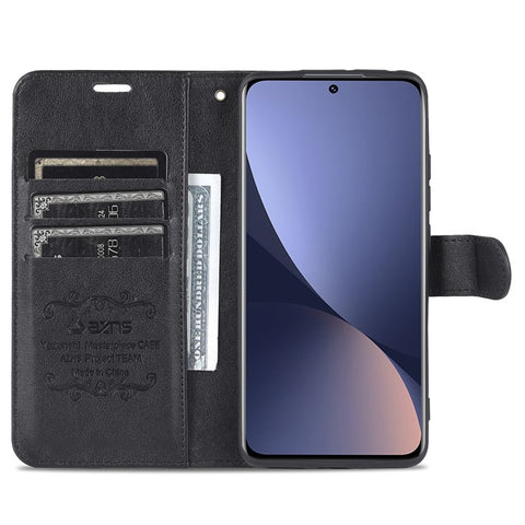 AZNS for Xiaomi 12 5G/12X 5G/12S 5G Anti-scratch Textured PU Leather Folio Flip Case Anti-fall Wallet Stand Inner TPU Phone Cover