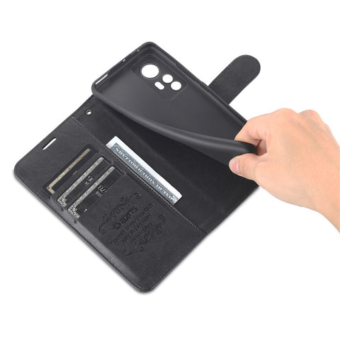 AZNS for Xiaomi 12 5G/12X 5G/12S 5G Anti-scratch Textured PU Leather Folio Flip Case Anti-fall Wallet Stand Inner TPU Phone Cover