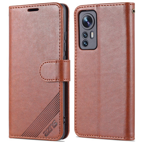 AZNS for Xiaomi 12 5G/12X 5G/12S 5G Anti-scratch Textured PU Leather Folio Flip Case Anti-fall Wallet Stand Inner TPU Phone Cover