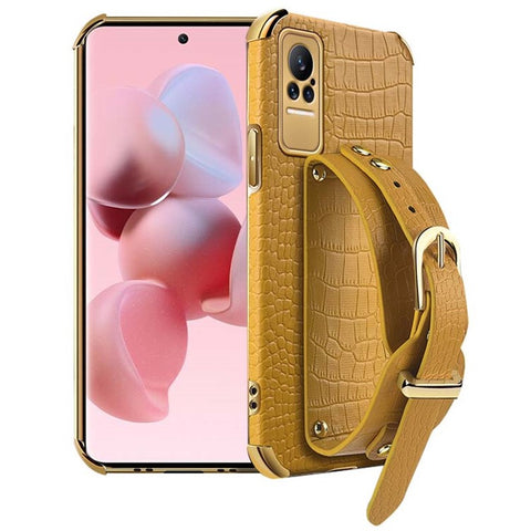 For Xiaomi Civi 5G PU Leather Coated TPU Phone Cover Adjustable Kickstand Electroplating Precise Cutout Crocodile Texture Cell Phone Case