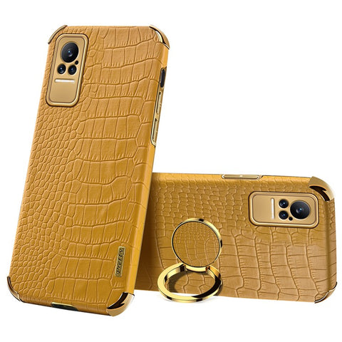 For Xiaomi Civi Smartphone Case Kickstand Electroplating Finger Ring Holder PU Leather Coated TPU Phone Back Shell