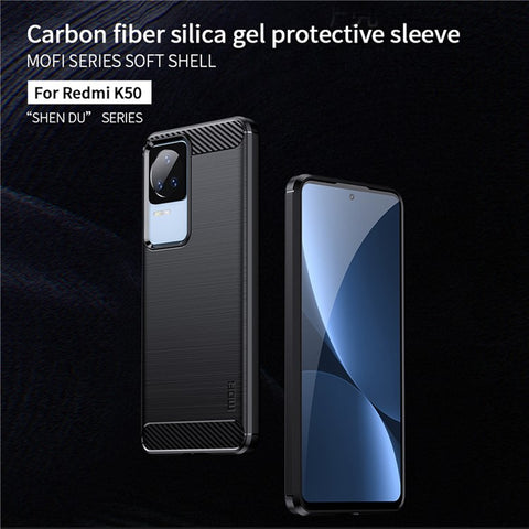 MOFI JK TPU Series-1 for Xiaomi Redmi K50/Redmi K50 Pro Flexible TPU Soft Skin Phone Case Shock-Absorption Brushed Surface Carbon Fiber Protective Cover