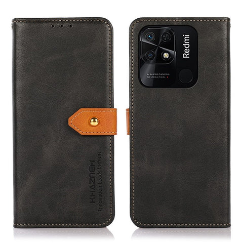 KHAZNEH Leather Phone Case for Xiaomi Redmi 10C 4G Magnetic Golden Clasp Wallet Stand Book Shockproof TPU Inner Shell