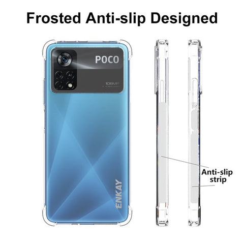 ENKAY HAT PRINCE Four Corner Fall Protection Shockproof Cover for Xiaomi Poco X4 Pro 5G Crystal Clear Case Frosted Anti-slip Edge TPU Phone Cover