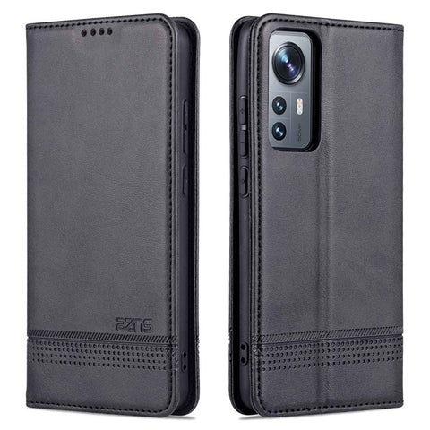 AZNS For Xiaomi 12/12X/12S 5G Well-protected Textured Leather Phone Case Stand Function Magnetic Auto-absorbed Cover with Wallet