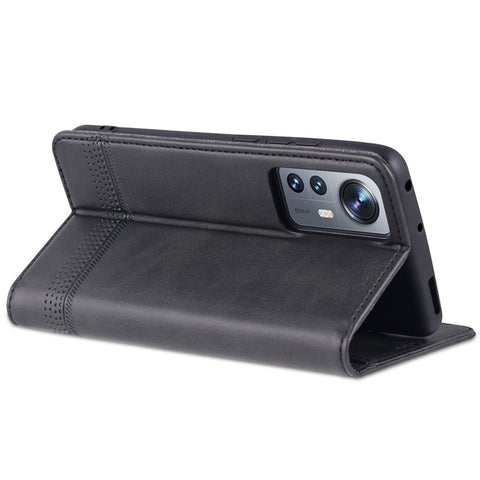 AZNS For Xiaomi 12/12X/12S 5G Well-protected Textured Leather Phone Case Stand Function Magnetic Auto-absorbed Cover with Wallet