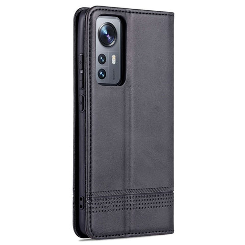 AZNS For Xiaomi 12/12X/12S 5G Well-protected Textured Leather Phone Case Stand Function Magnetic Auto-absorbed Cover with Wallet