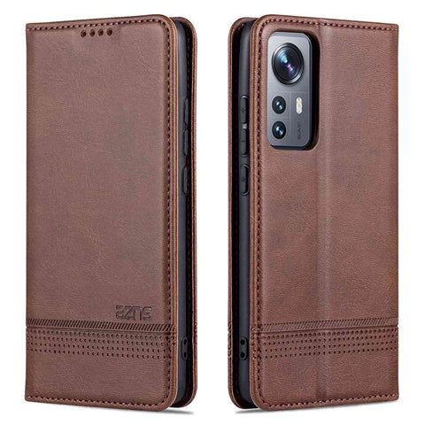 AZNS For Xiaomi 12/12X/12S 5G Well-protected Textured Leather Phone Case Stand Function Magnetic Auto-absorbed Cover with Wallet