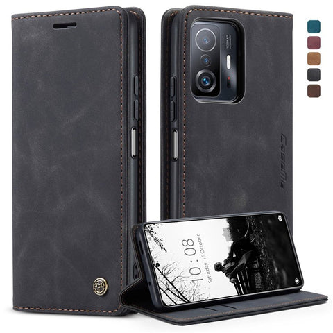 CASEME 013 Series for Xiaomi 11T / 11T Pro PU Leather Folio Flip Cover Wallet Style Magnetic Auto-absorbed Stand Book Case