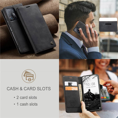 CASEME 013 Series for Xiaomi 11T / 11T Pro PU Leather Folio Flip Cover Wallet Style Magnetic Auto-absorbed Stand Book Case