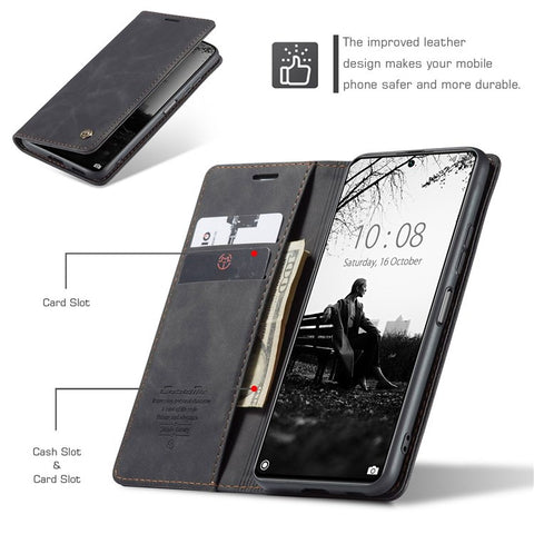 CASEME 013 Series for Xiaomi 11T / 11T Pro PU Leather Folio Flip Cover Wallet Style Magnetic Auto-absorbed Stand Book Case