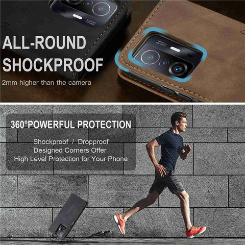 CASEME 013 Series for Xiaomi 11T / 11T Pro PU Leather Folio Flip Cover Wallet Style Magnetic Auto-absorbed Stand Book Case