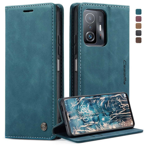 CASEME 013 Series for Xiaomi 11T / 11T Pro PU Leather Folio Flip Cover Wallet Style Magnetic Auto-absorbed Stand Book Case