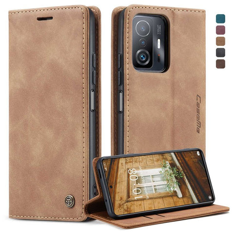 CASEME 013 Series for Xiaomi 11T / 11T Pro PU Leather Folio Flip Cover Wallet Style Magnetic Auto-absorbed Stand Book Case