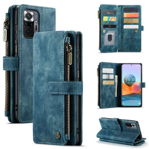 For Xiaomi Redmi Note 10 Pro 4G (Global) / (India) / Note 10 Pro Max Phone Cases with Strap CASEME C30 Zipper Multiple Card Holder PU Leather Cover