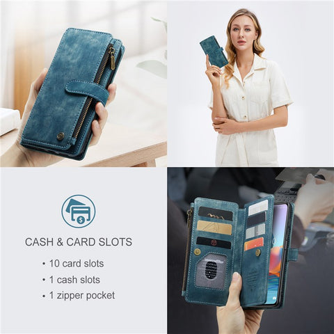 For Xiaomi Redmi Note 10 Pro 4G (Global) / (India) / Note 10 Pro Max Phone Cases with Strap CASEME C30 Zipper Multiple Card Holder PU Leather Cover