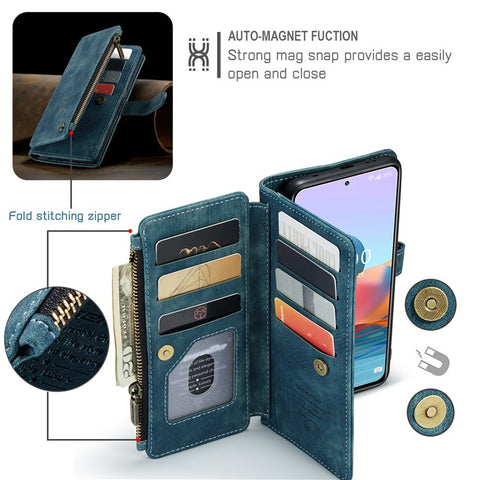 For Xiaomi Redmi Note 10 Pro 4G (Global) / (India) / Note 10 Pro Max Phone Cases with Strap CASEME C30 Zipper Multiple Card Holder PU Leather Cover